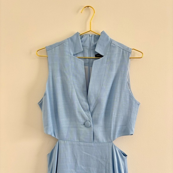 Karen Millen Polished Linen Cutout Peplum Maxi Dress Baby Blue Size 8 - Picture 3 of 7